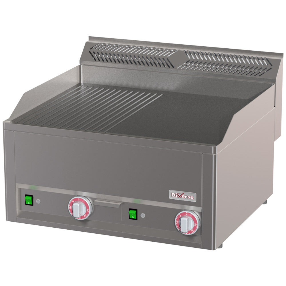 Dubbele elektrische kookplaat, 1/2 geribbeld 1/2 glad -Top-