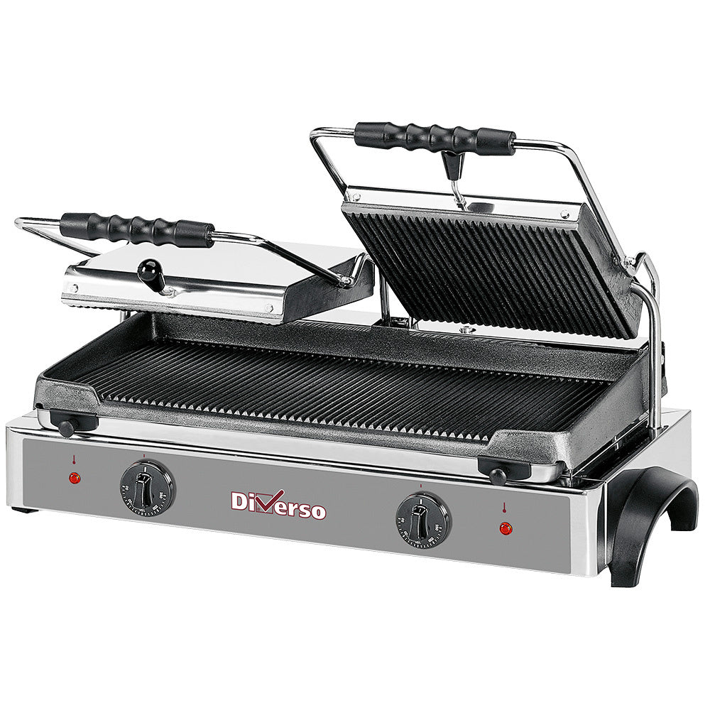 Elektrische panini grill DUBBEL, geribde platen