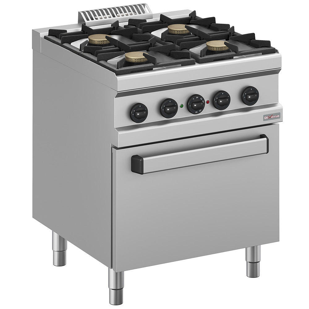 Gasfornuis 4 branders, elektrische convectie-oven GN 1/1