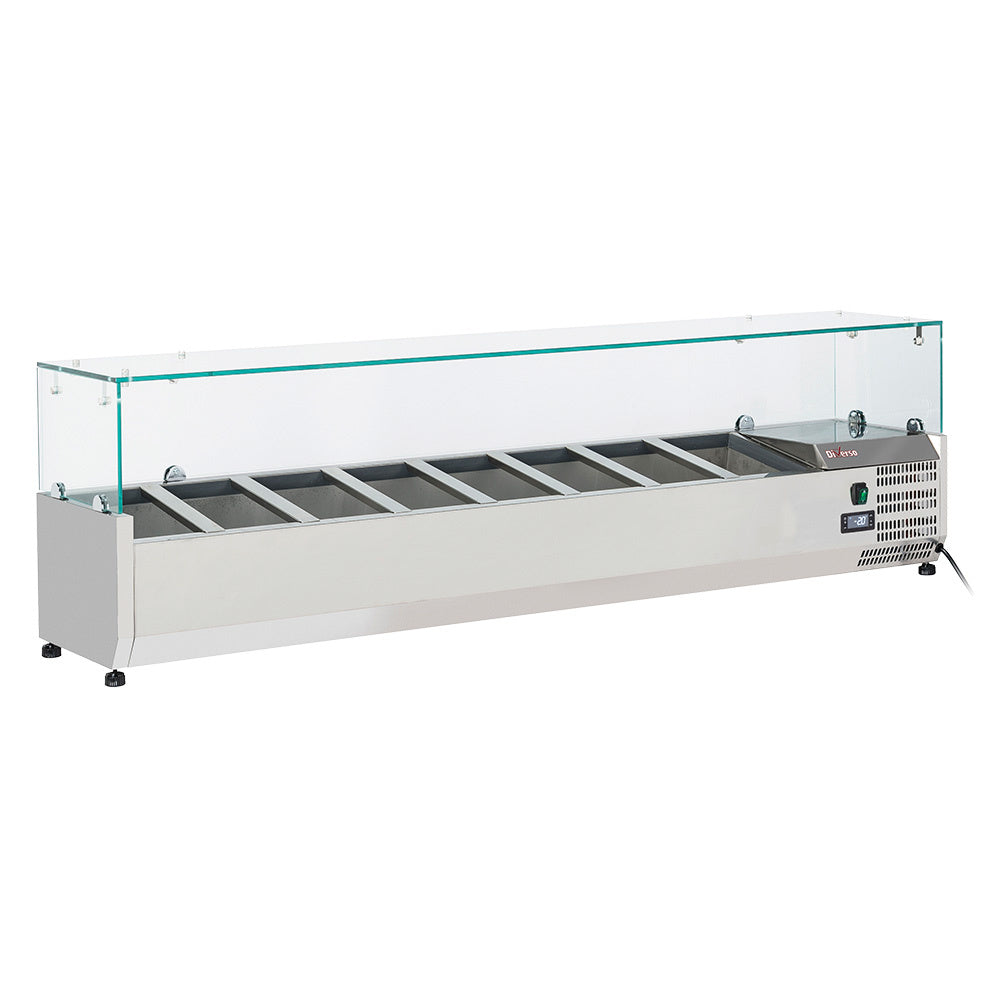 Gekoelde opzetstructuur 8x GN 1/4 - 150 mm, met glasopbouw