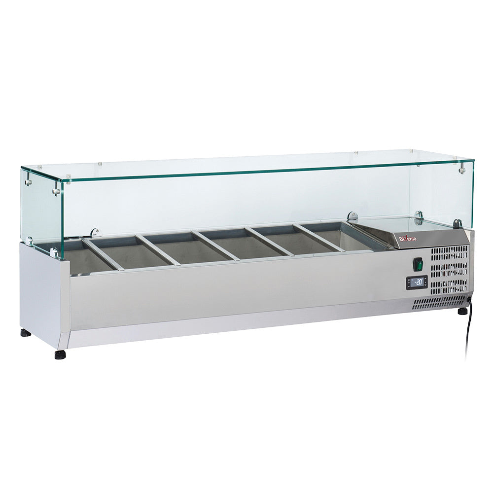 Gekoelde opzetstructuur 5 x GN 1/3 & 1x GN 1/2 -150 mm, met glasopbouw