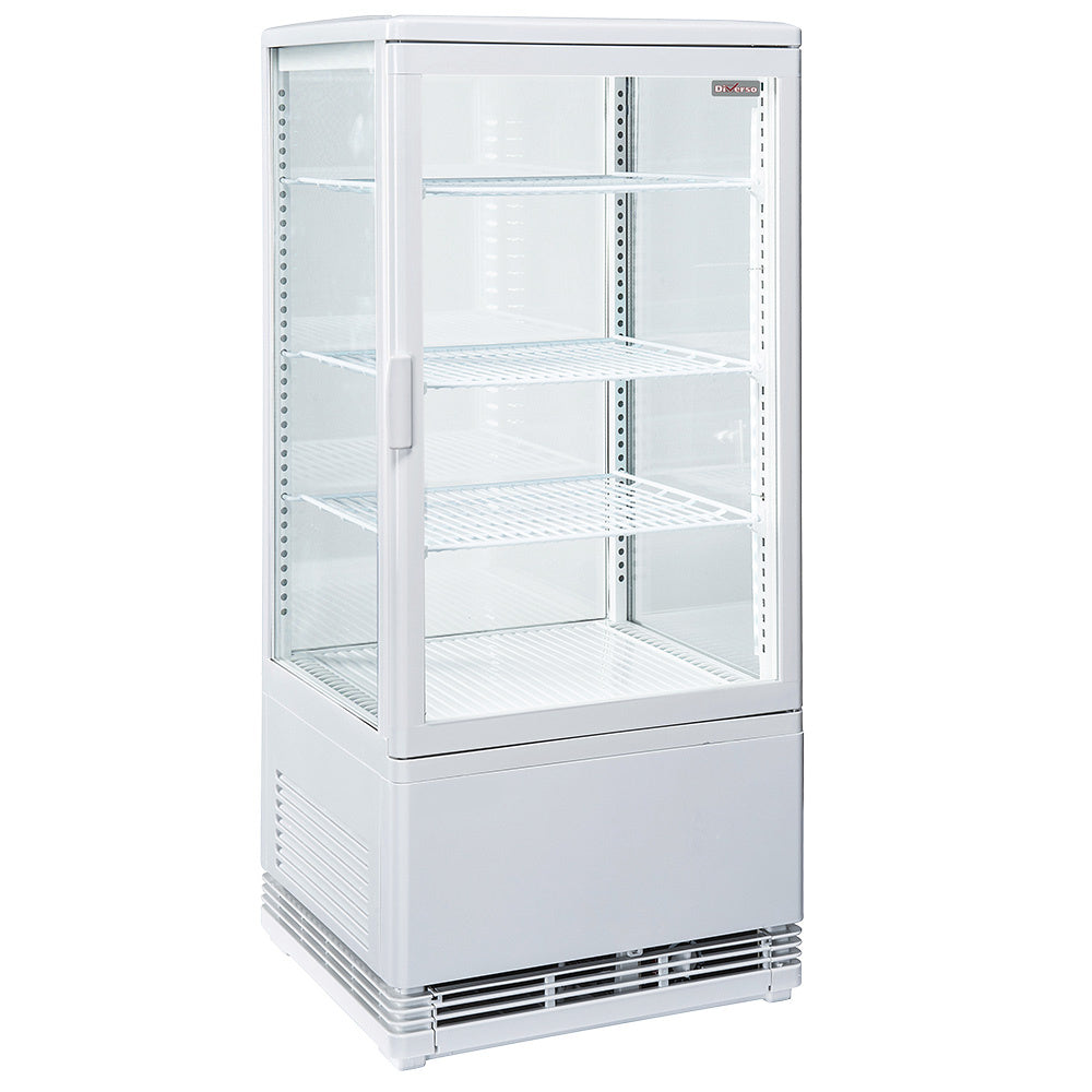 Geventileerde opzetkoelvitrine met 4 niveaus en 4 glazen zijden, 80 liter, wit, Diamond WR-V4F1-WT