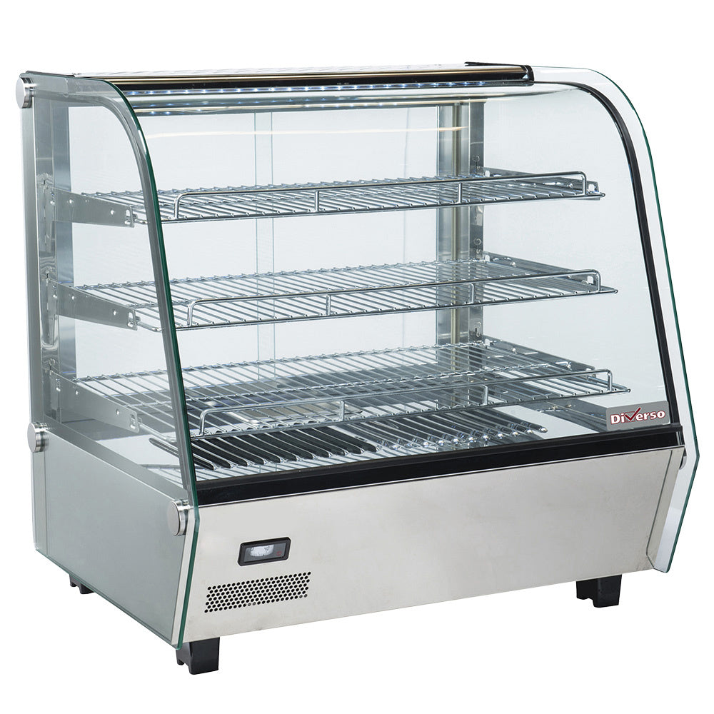 Verwarmde tafelvitrine, 3 niveaus, gebogen glas