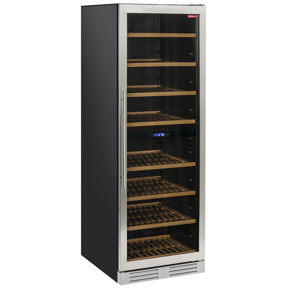 Wijnkoelkast 470 liter, geventileerd, rvs deurkader, 2 temperatuurzones, zwart, 151 flessen, Diamond WCB/38-T2