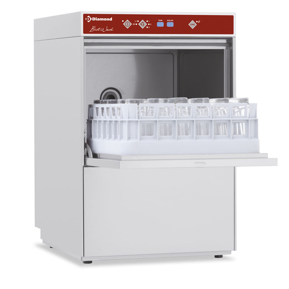 Dubbelwandige glazenspoelmachine, mand 40 x 40 cm, Full Hygiene, met waterontharder, Diamond DBS5/6-AC