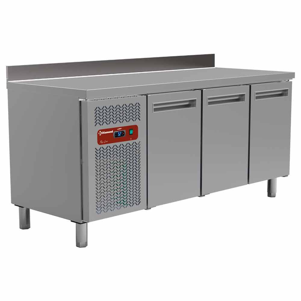 Koelwerkbank, geventileerd, 3 deuren GN 1/1, met achterrand, 405 liter, Diamond MR3/R2-BA