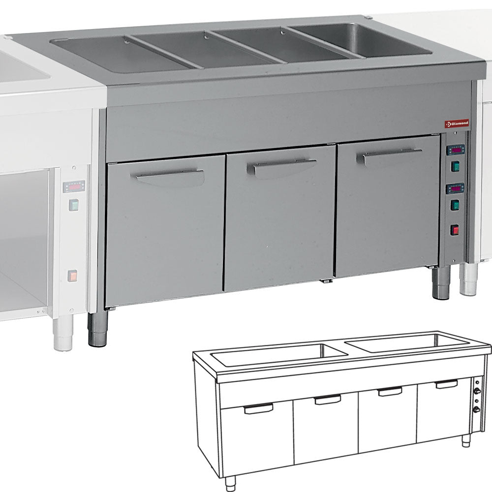 Bain-marie op verwarmde kast 6x GN 1/1, modulair self-service, 225 x 80 x 90 cm, Diamond S80/BC23/2