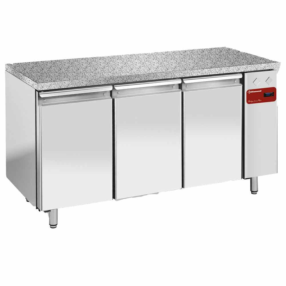 Vrieswerkbank, geventileerd, 3 deuren EN 600x400, granieten werkblad, zonder koelaggregaat, Diamond TPS3B/HG
