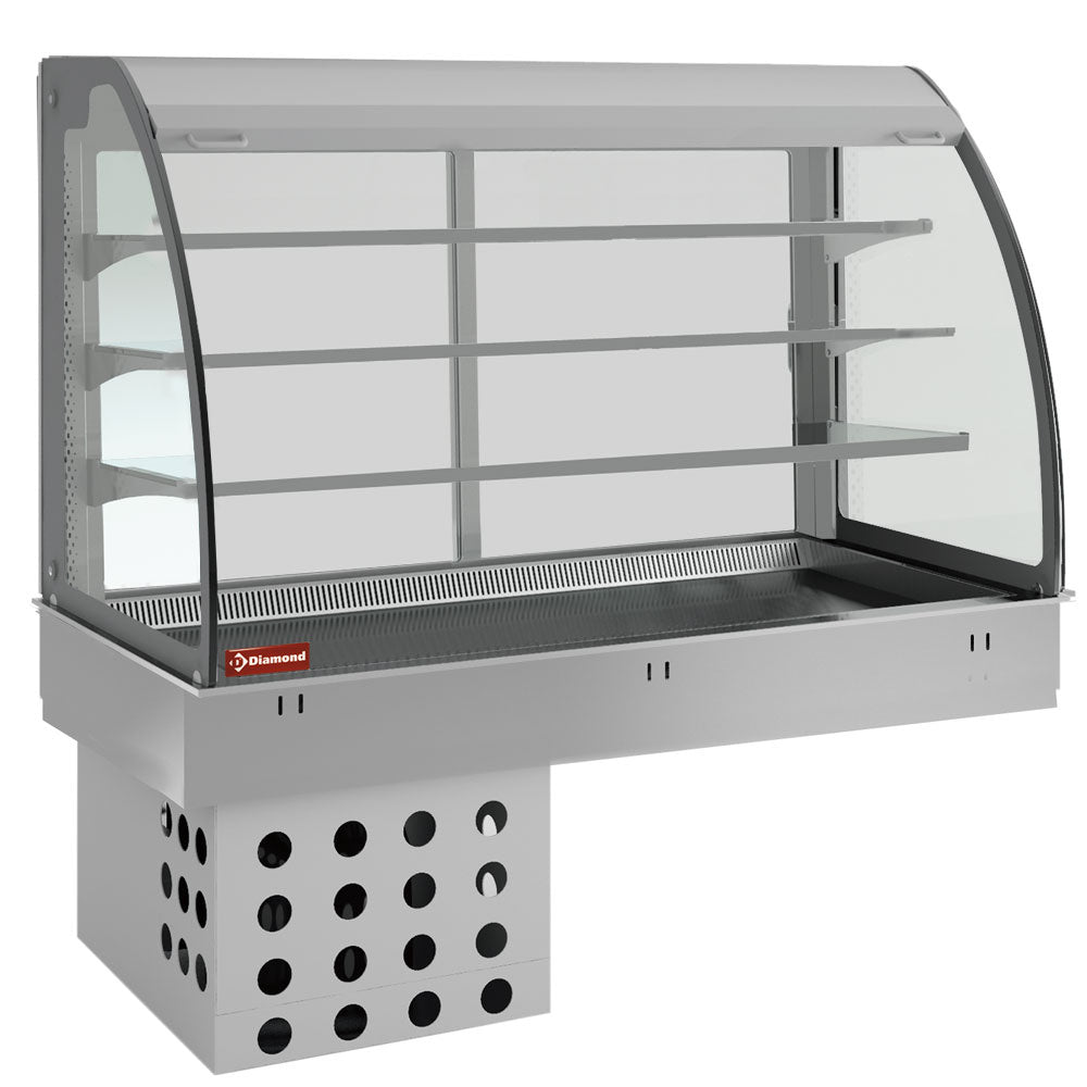Gekoeld element met blad en open vitrine met gordijn, ventilatorkoeling 4x GN 1/1, drop-in Armonia, 145,5 x 70 x 140 cm, Diamond DPA/TVA315-R2