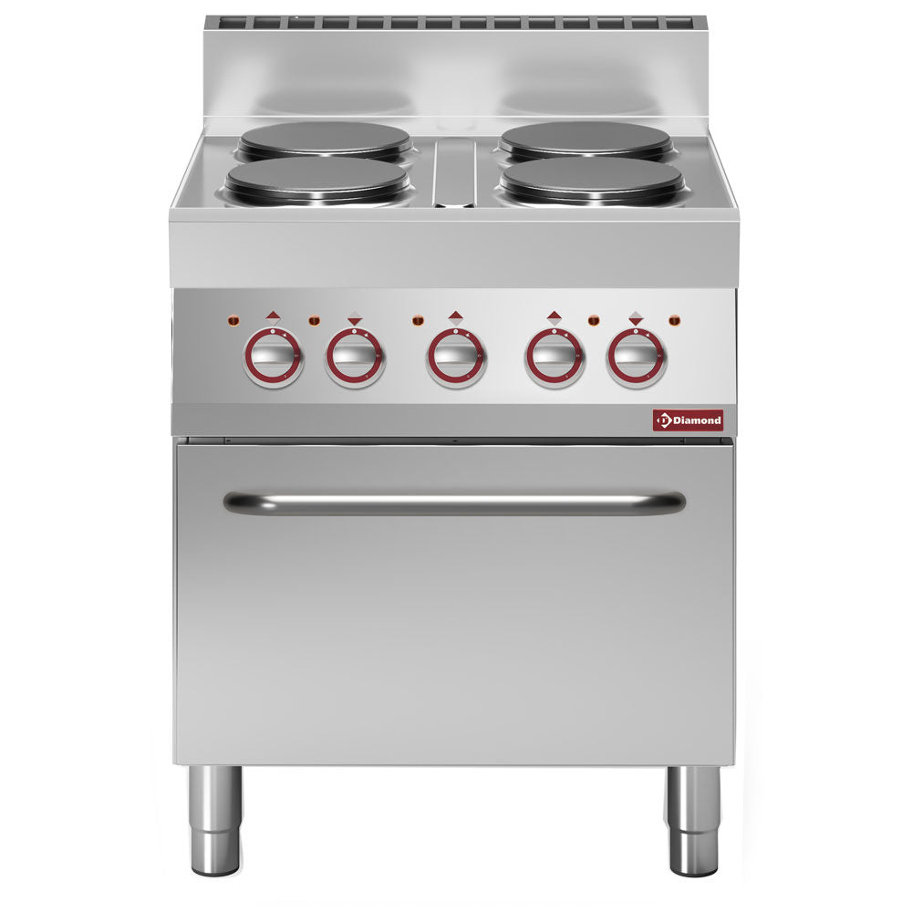 Elektrisch fornuis met 4 kookplaten en elektrische heteluchtoven GN 1/1, 70 cm breed, Diamond E65/4PFV7-230V/3-N