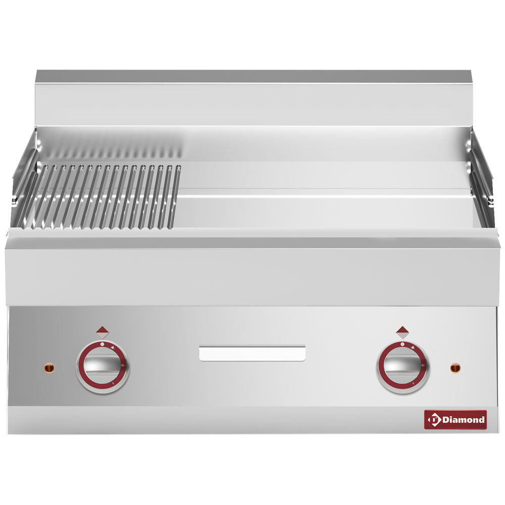 Elektrische bakplaat, 2/3 vlak en 1/3 geribbeld, verchroomd, 70 cm, Alpha 650 EVO, Diamond E65/PMCD7T-N