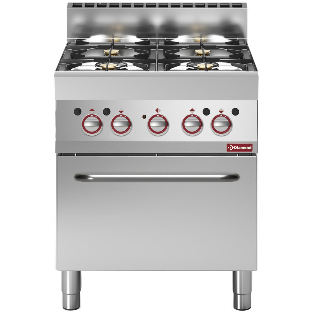 Gasfornuis met 4 branders en elektrische heteluchtoven GN 1/1, 70 cm breed, Diamond G65/4BFEV7-N