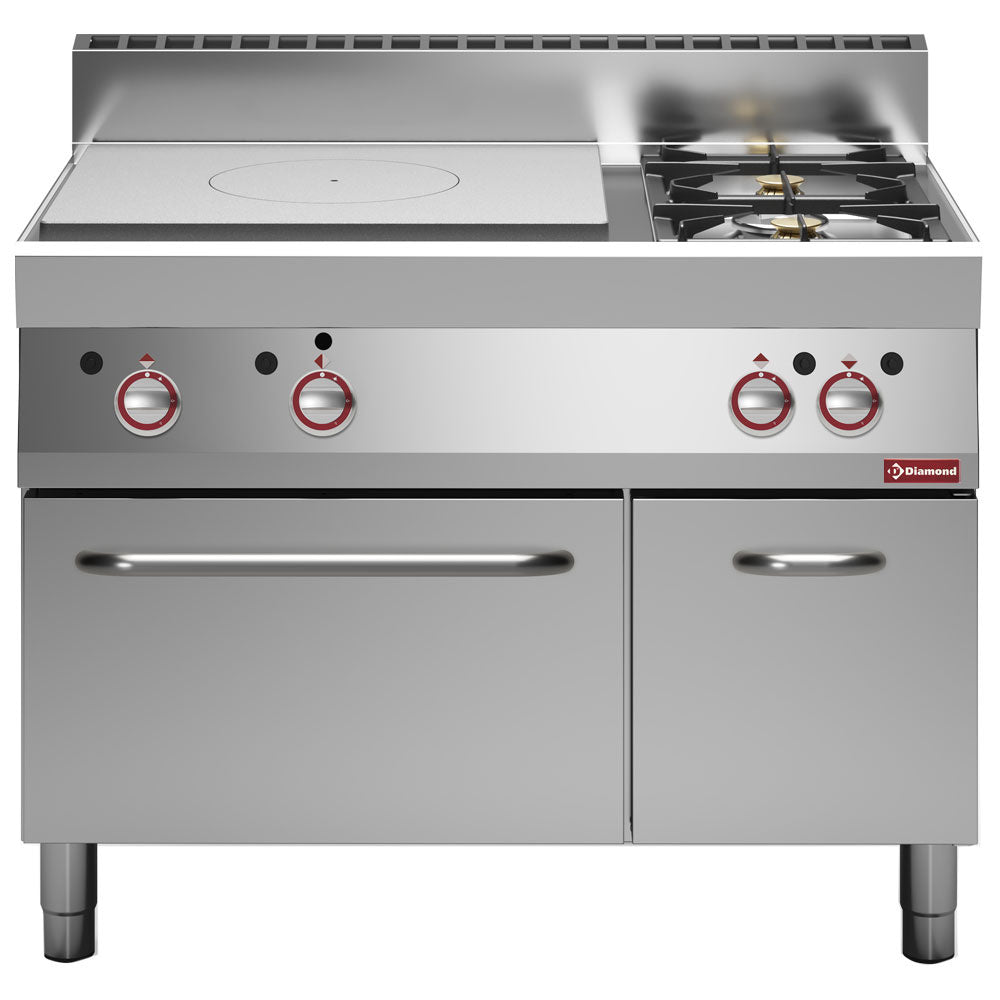 Gasfornuis met kookplaat (hokker), 2 branders, gasoven en neutrale kast, 110 cm breed, Diamond G65/T2BFA11-N