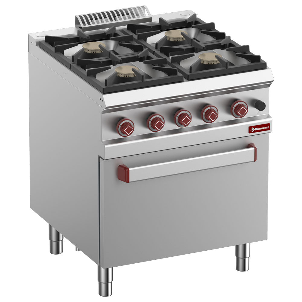 Gasfornuis met 4 branders en gasoven GN 2/1, 70 cm, Diamond G7/4BF7-N