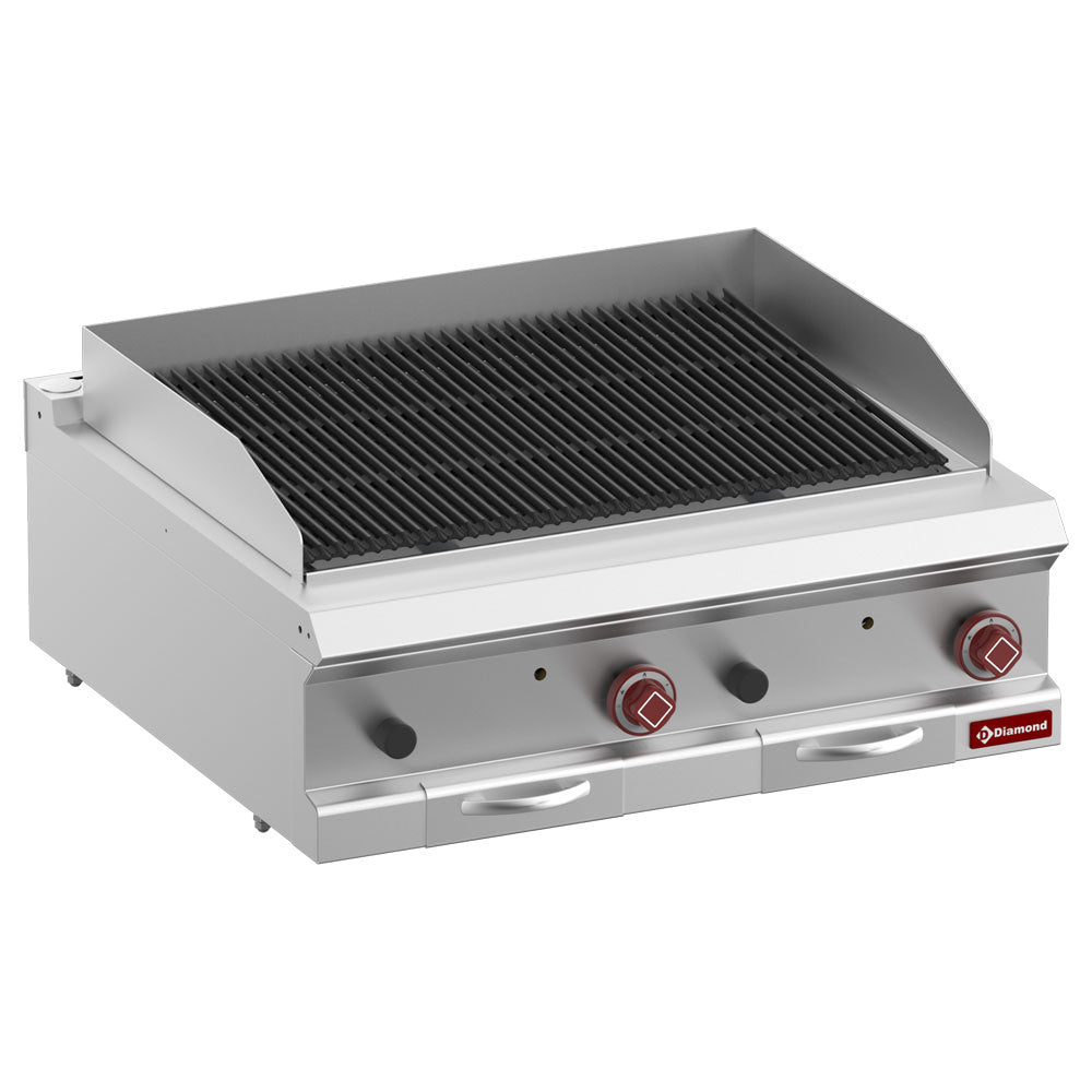Lavasteengrill op gas met dubbelzijdige gietijzeren roosters, module 1/1, 80 cm, Diamond G7/GPL8T-ZN