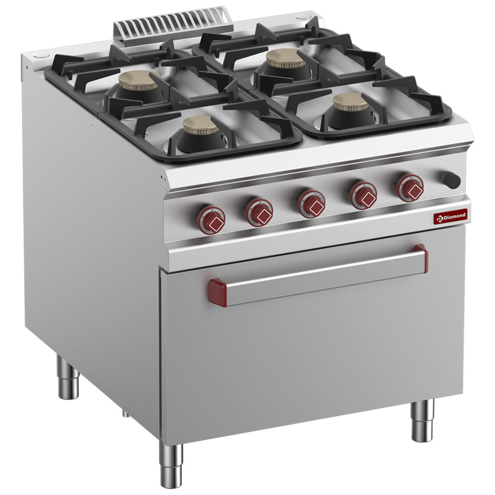 Gasfornuis met 4 branders en gasoven GN 2/1, 80 cm breed, Diamond G9/4BF8-N