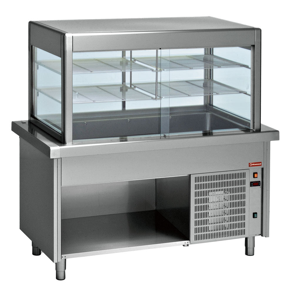 Vitrine-element met gekoeld blad op open kast, 4 x GN 1/1, 150 cm, Diamond S80/RPTV15-R2