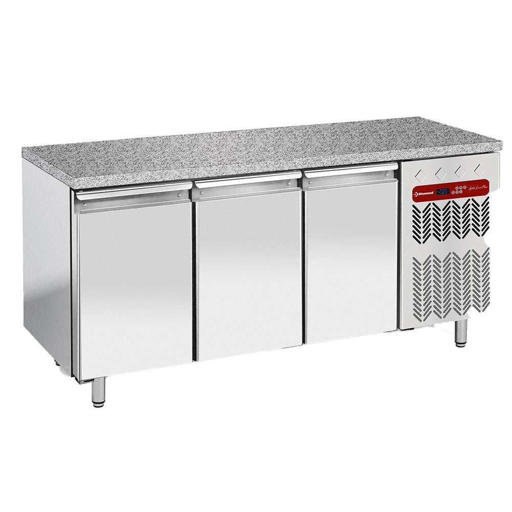 Koelwerkbank, geventileerd, 3 deuren EN 600x400, granieten werkblad, Diamond TP3N/HG-R2