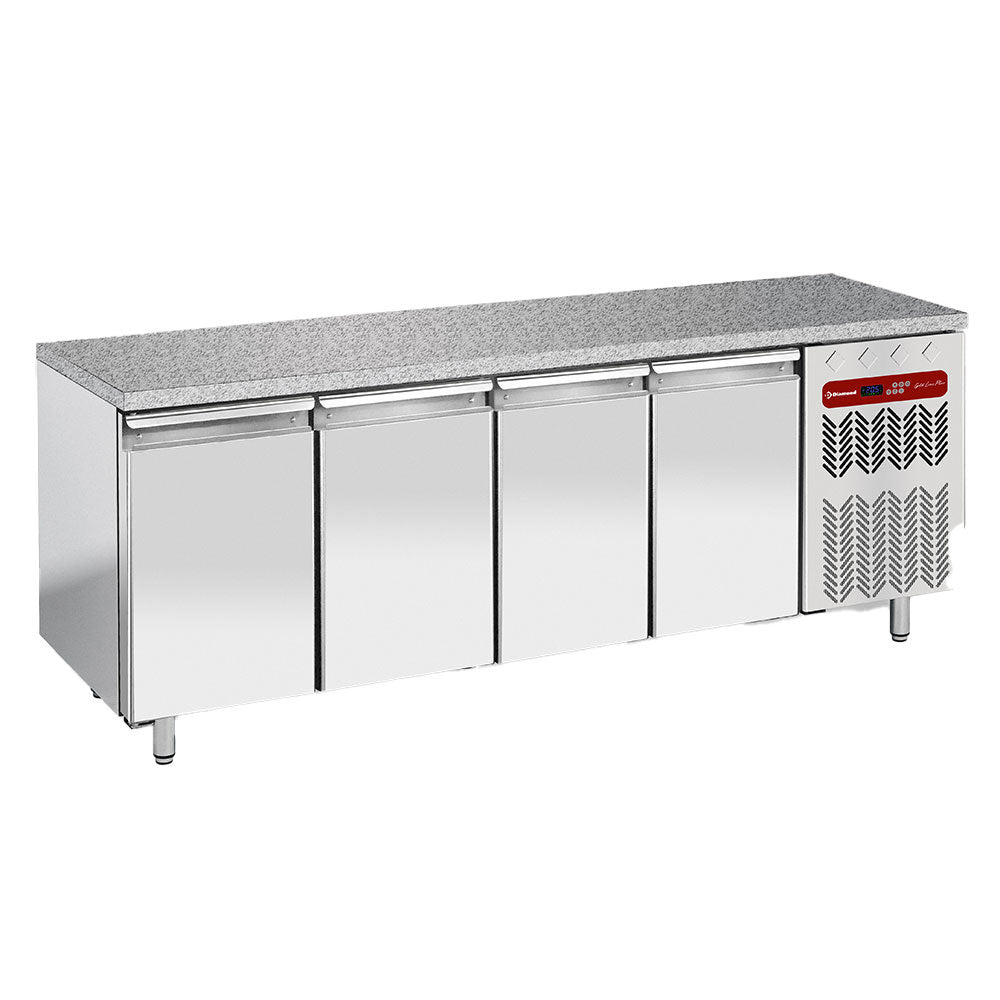 Koelwerkbank, geventileerd, 4 deuren EN 600x400, granieten werkblad, Diamond TP4N/HG-R2