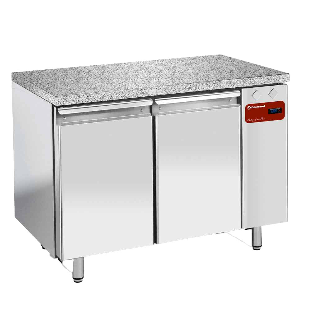 Koelwerkbank, geventileerd, 2 deuren EN 600x400, granieten werkblad, zonder koelaggregaat, Diamond TPS2N/HG
