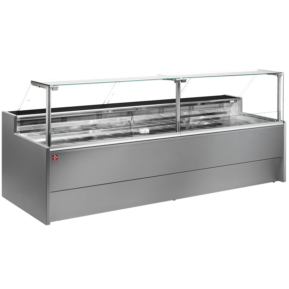 Koelvitrine met rechte ruit 90°, geventileerd, met reserve, 250 cm, grijs, Diamond VZ25/G8-VR2