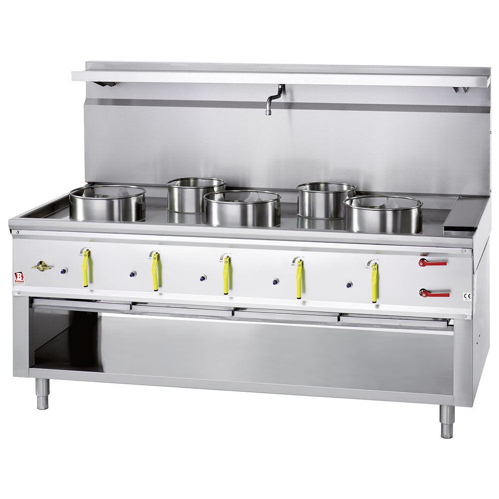Wokfornuis op onderkast, 5 branders met watergordijn, 180 cm, Diamond ASIA2-C5R
