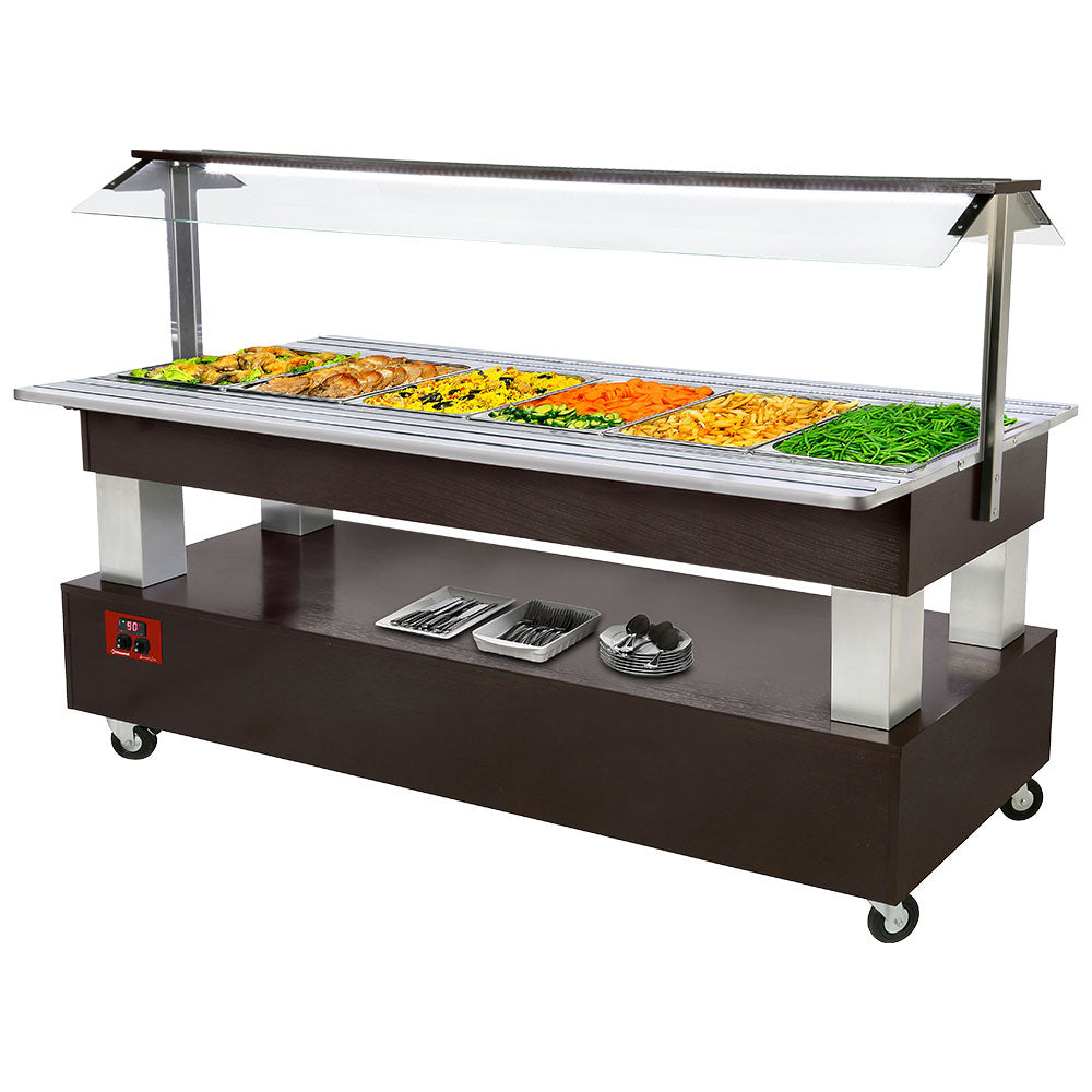 Warm bain-marie saladebuffet 6 x GN 1/1-150, wengé hout, Diamond BBM/6N-B1
