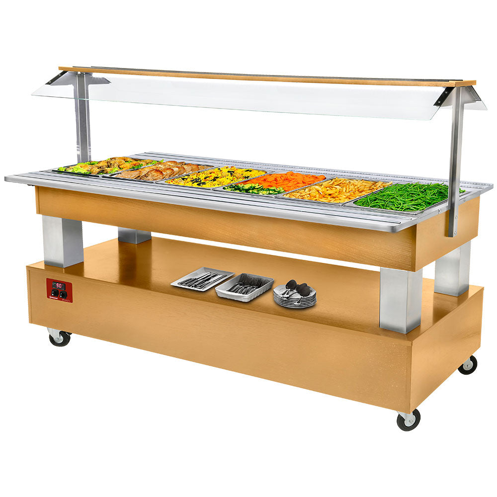 Warm bain-marie saladebuffet 6 x GN 1/1-150, licht eiken, Diamond BBM/6N-D1