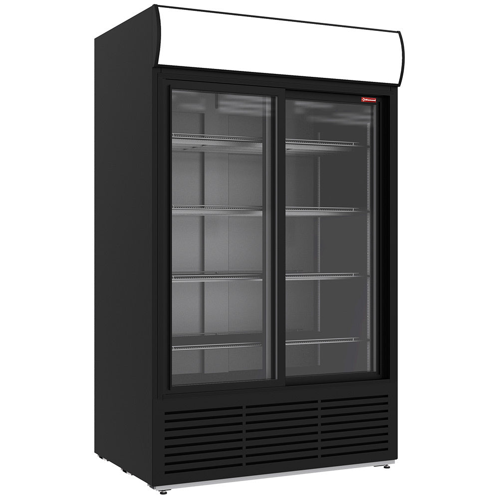 Flessenkoelkast 1230 liter met lightbox, 2 schuifdeuren, zwart, Diamond DRK12-CB