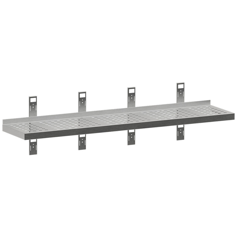 Geperforeerde wandplank 180 x 30 cm met 4 consoles en 4 staanders, RVS, Diamond G183-SE3