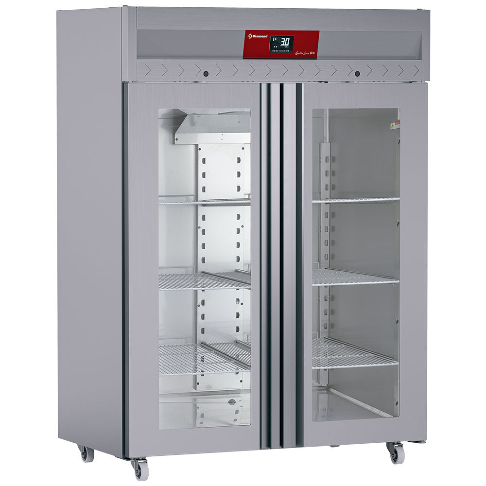 Geventileerde koelkast 1400 liter, 2 glazen deuren GN 2/1, op wielen, Diamond ID140/R9H-G
