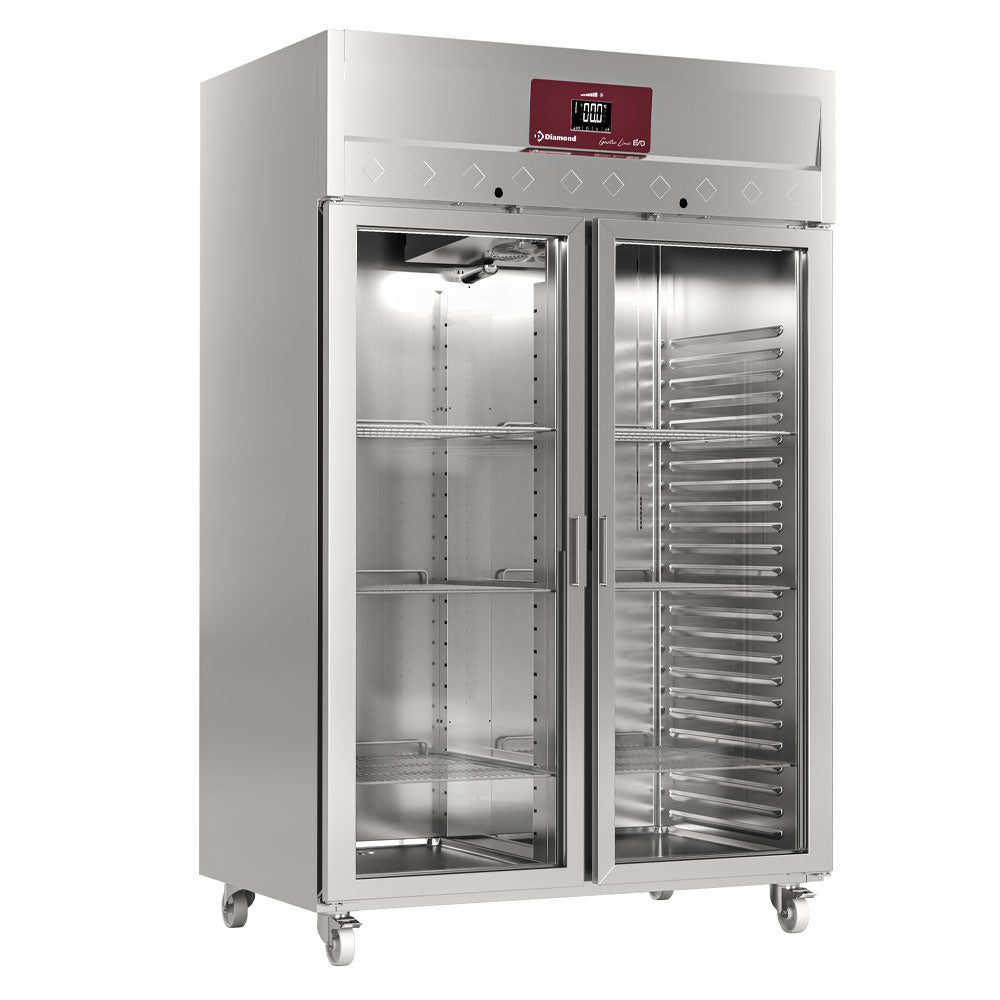 Geventileerde vrieskast 1400 liter, 2 glazen deuren GN 2/1, op wielen, Diamond IE140/R9G