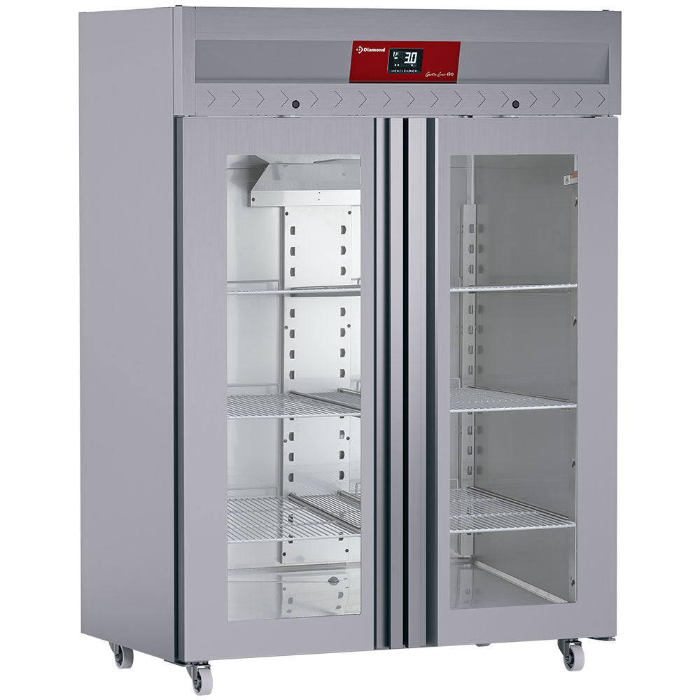 Geventileerde vrieskast 1400 liter, 2 glazen deuren GN 2/1, op wielen, Diamond IE140/R9H-G