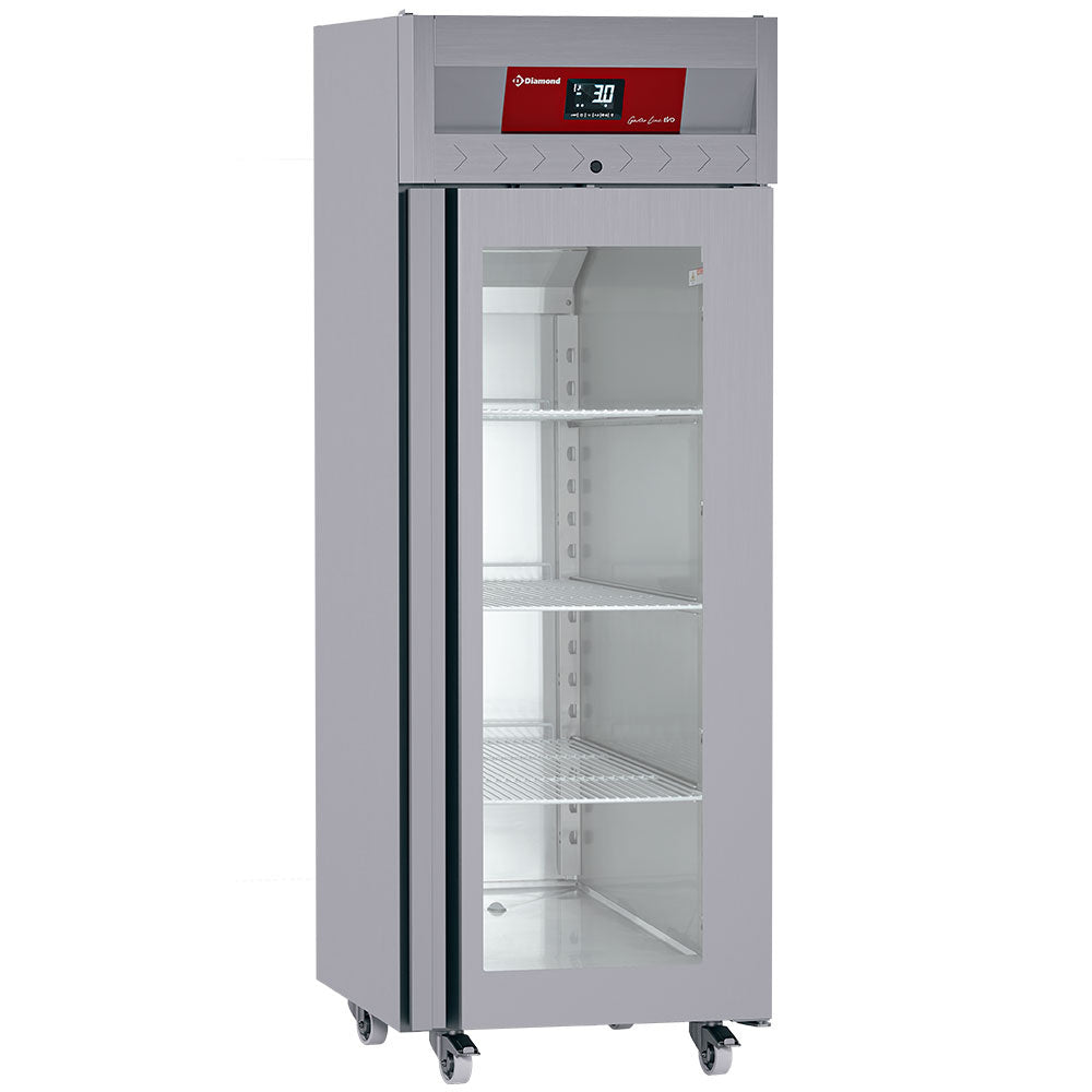 Geventileerde vrieskast 700 liter, 1 glazen deur GN 2/1, op wielen, Diamond IE70/R9H-G