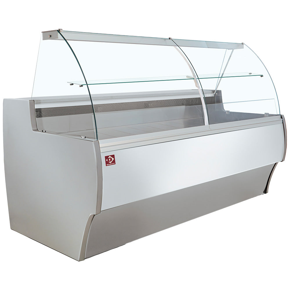 Koelvitrine met gebogen glas, geventileerd, met reserve, 250 cm, grijs/wit, Diamond MA25/E8-R2V