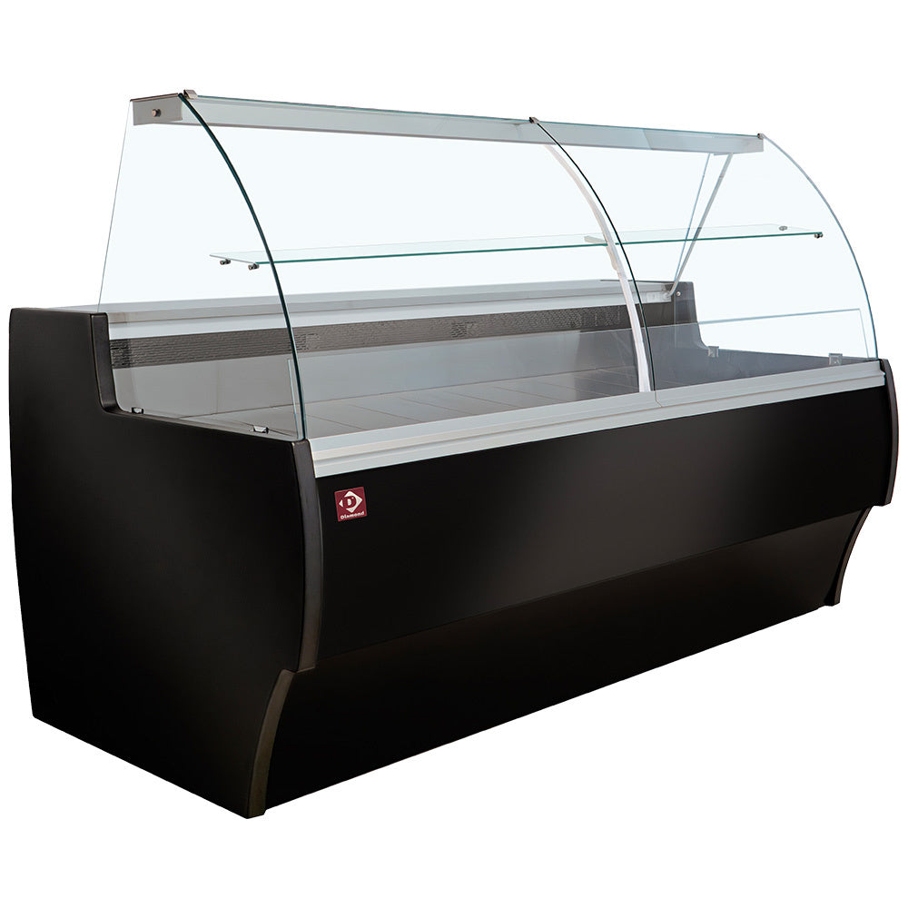 Koelvitrine met gebogen glas, geventileerd, met reserve, 300 cm, zwart, Diamond MA30/B5-R2V