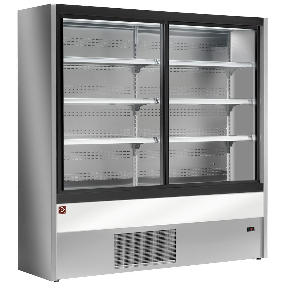 Geventileerd wandkoelmeubel met glazen schuifdeuren, 100 cm breed, grijs/wit, Diamond PD10/A7-R2C