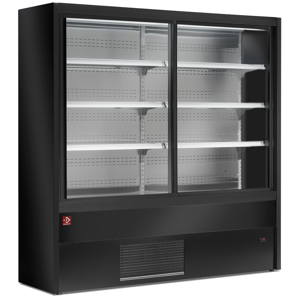 Geventileerd wandkoelmeubel met glazen schuifdeuren, 120 cm breed, zwart, Diamond PD12/B5-R2C