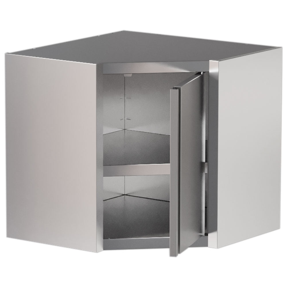 Hoekwandkast 90° van rvs met klapdeuren, 80 x 80 cm, Diamond PSCA80-SM9