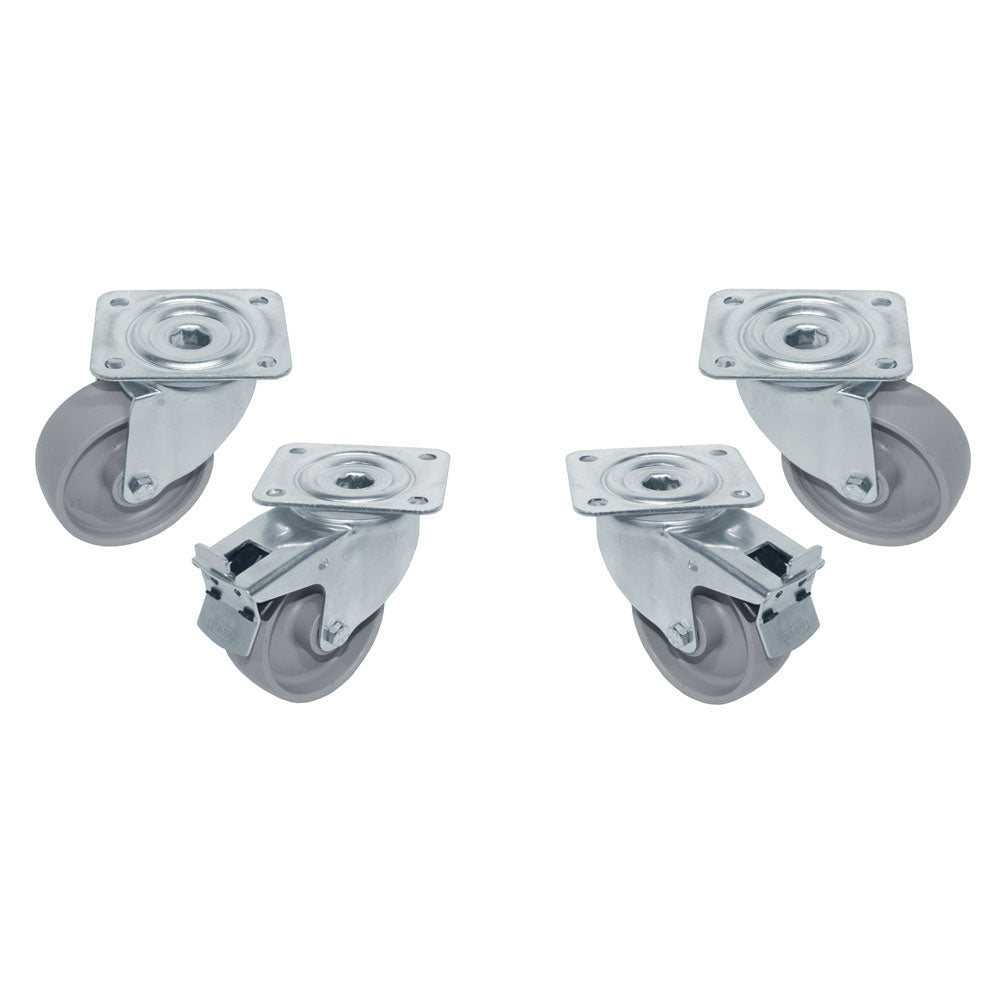 Set van 4 rvs zwenkwielen, 2 met rem, voor koelwerkbanken DT P9H, Diamond RTG4-P9H