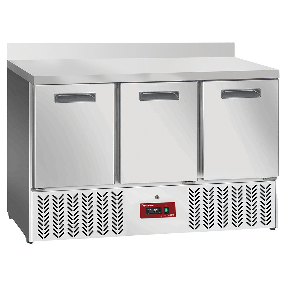 Koelwerkbank, 3 deuren GN 1/1, met achterrand, Diamond SA36/X3D