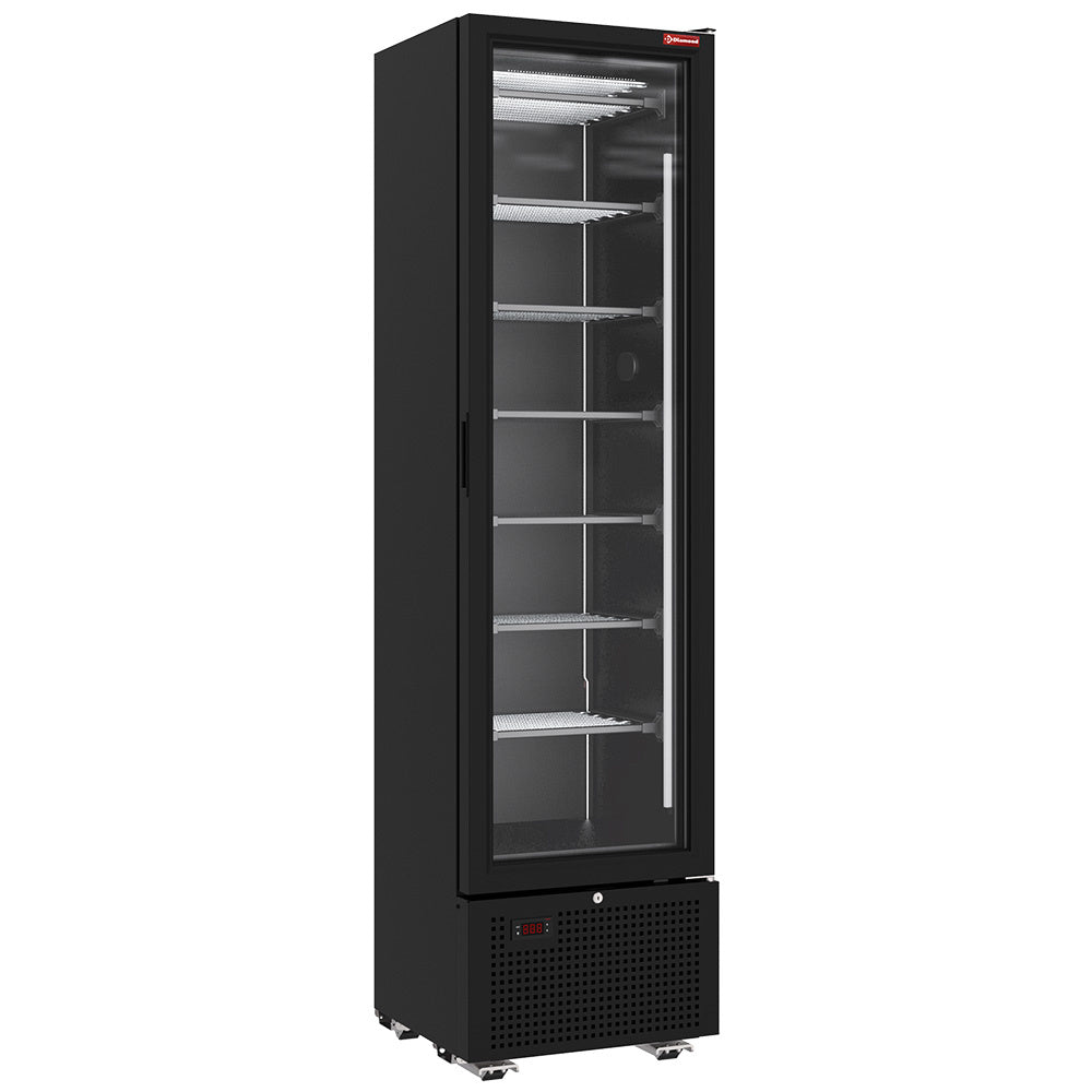 Vriesvitrine 221 liter, 7 vaste niveaus, 1 glazen deur, zwart, Diamond SSN33-SB
