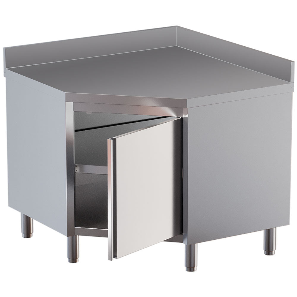 Werkkast 90° hoekmodel met klapdeur en opstaande achterrand, 100 x 100 cm, rvs, Diamond TAN100D-SA9