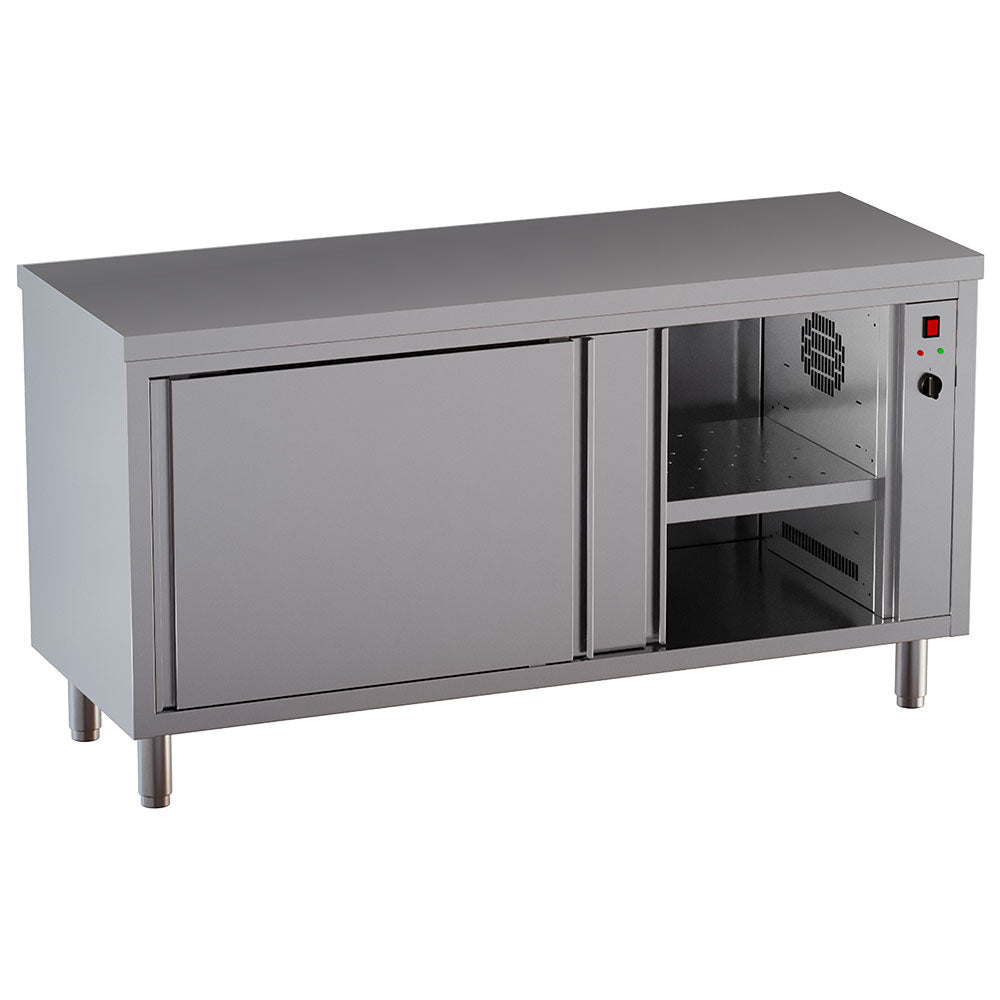 Verwarmde werkkast met schuifdeuren, 160 x 70 cm, rvs, tot 75 °C, Diamond TE167-SA7