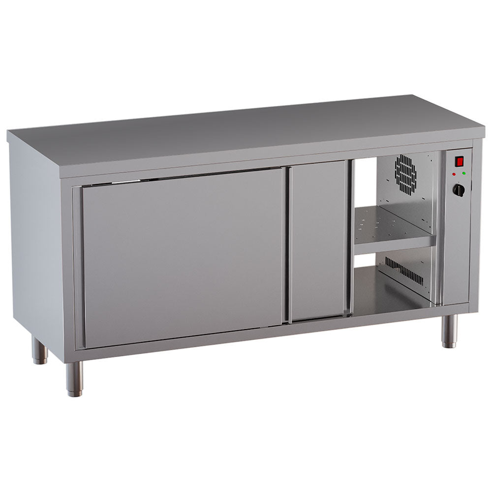 Verwarmde werkkast met schuifdeuren, doorgeefmodel, 200 x 70 cm, rvs, tot 75 °C, Diamond TEP207-SA6