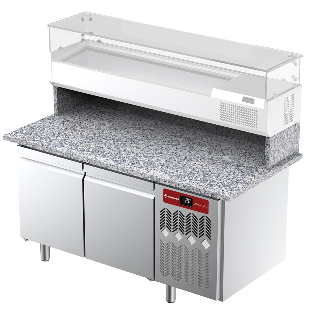 Pizzawerkbank, 2 deuren EN 600x400, granieten werkblad, 293 liter, Diamond TPP-165/M1