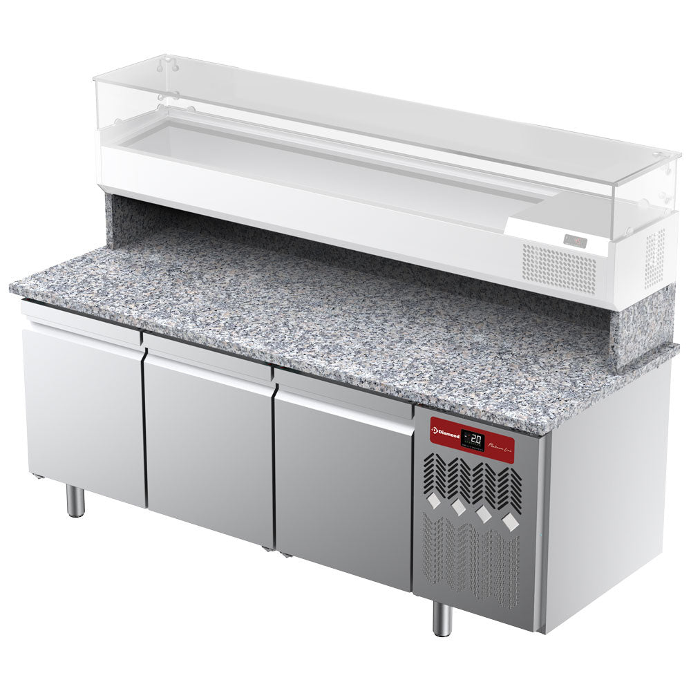 Pizzawerkbank, 3 deuren EN 600x400, granieten werkblad, 457 liter, Diamond TPP-205/M3