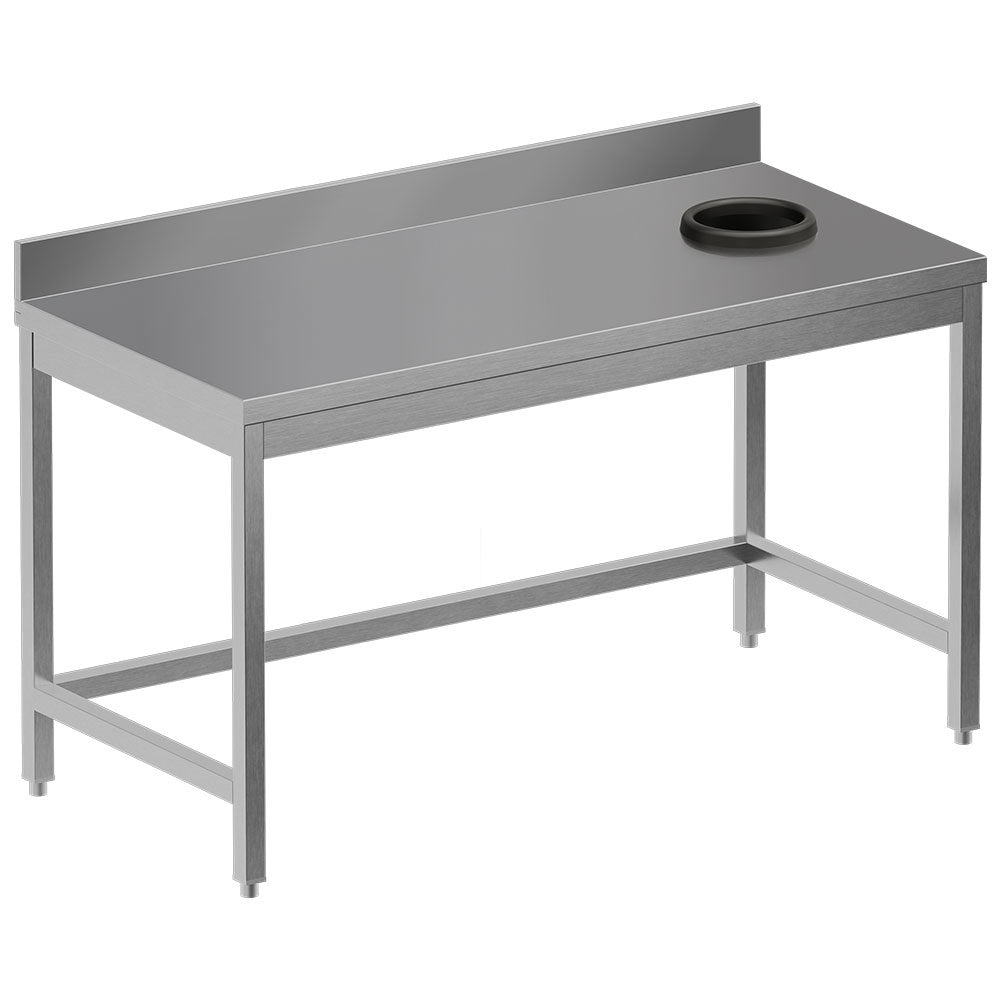 Afruimtafel met afvalgat en opstaande achterrand, 140 x 70 cm, rvs, Diamond TS1470D-ST6