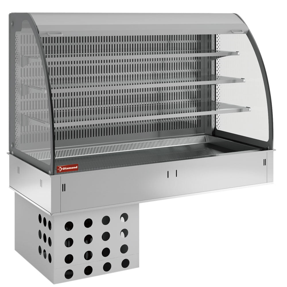 Buffetwand met blad en open vitrine op 3 niveaus (met gordijn), geventileerde koeling, 4x GN 1/1, met hermetisch aggregaat, Diamond DPA/BTVA315-R2