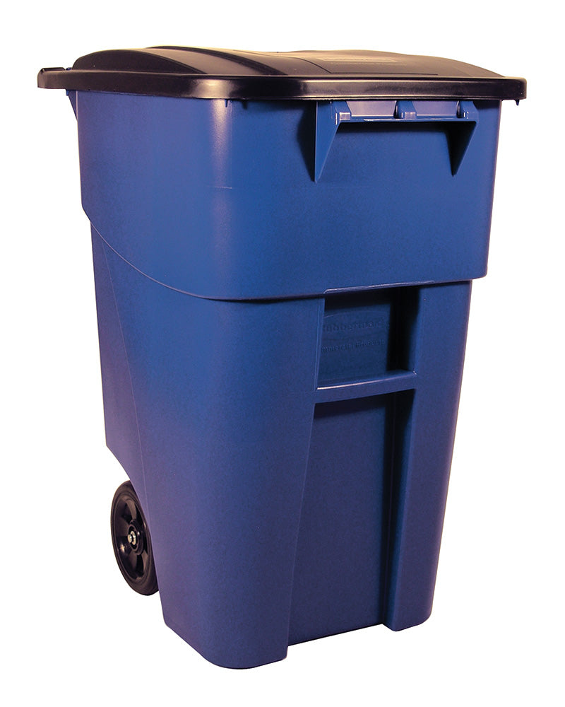 Rubbermaid BRUTE rolcontainer met deksel 189,3 liter blauw/zwart